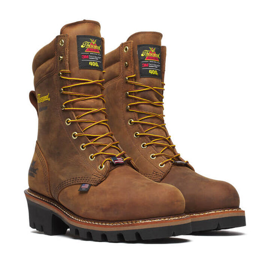 Thorogood - 804-3554 Brown Leather Waterproof Insulated Steel Toe Logger Boot - MADE IN THE USA