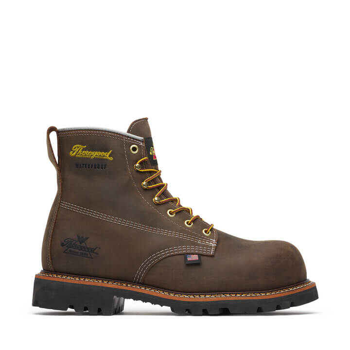 Thorogood - 804-4148 Brown Leather Waterproof Nano Safety Toe Work Boot - MADE IN THE USA