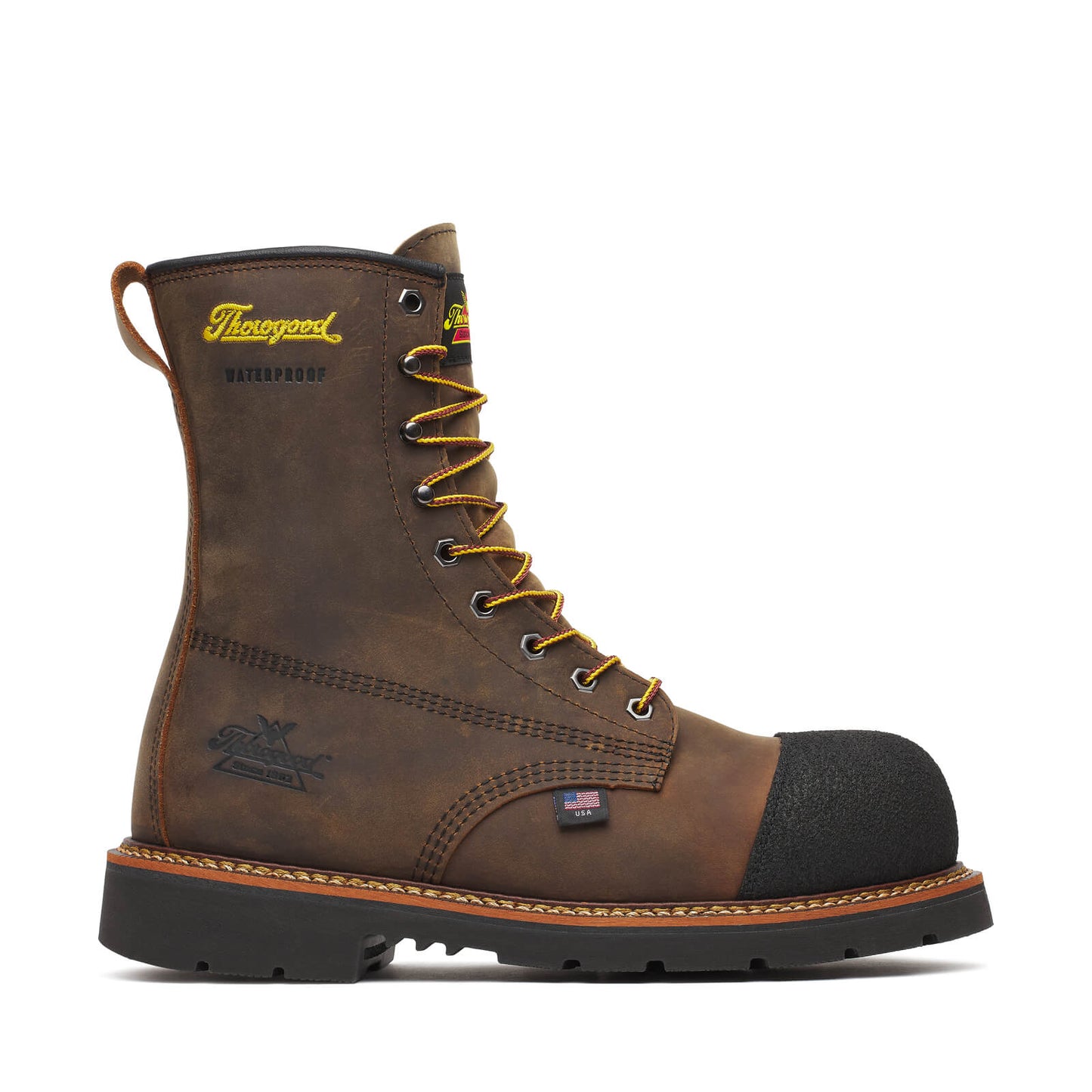 Thorogood - 804-4237 8" Brown Leather Waterproof Nano Safety Toe Boot - MADE IN THE USA