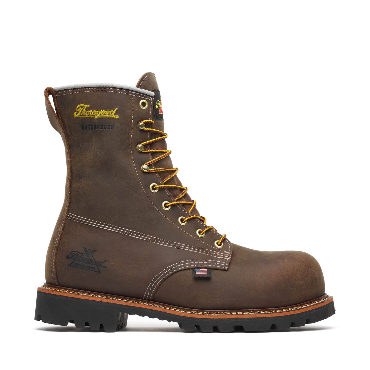 Thorogood - 804-4248 8" Brown Leather Waterproof Nano Safety Toe Work Boot - MADE IN THE USA
